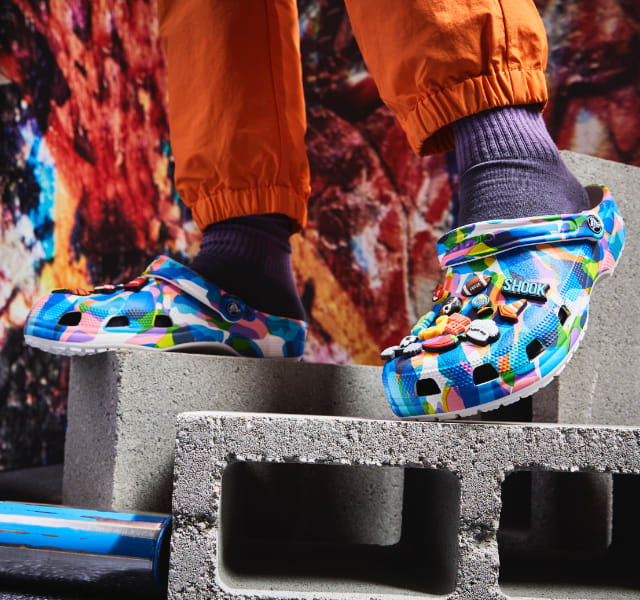 Play up the print in a clog or slide