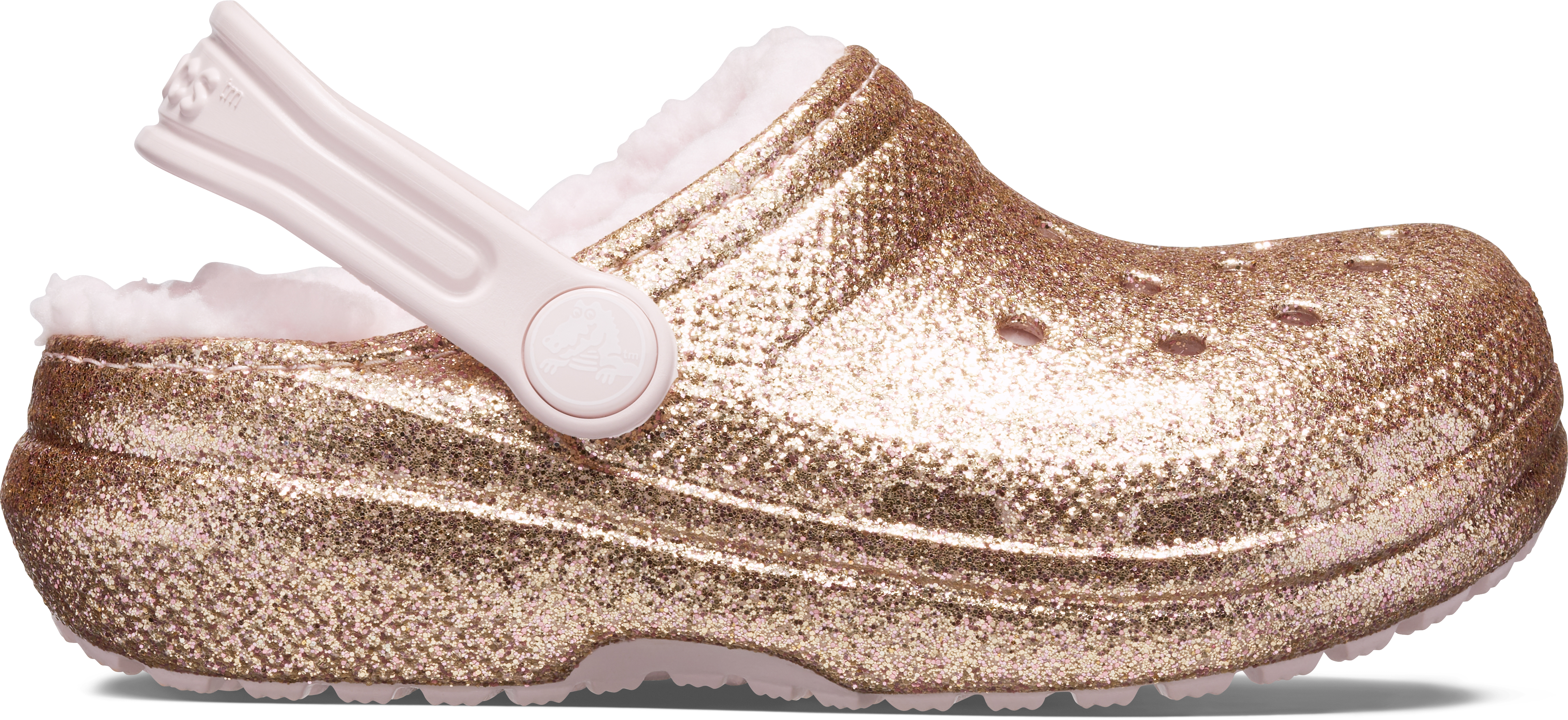 Crocs | Kids | Classic Lined Glitter | Clogs | Gold / Barely Pink | C11