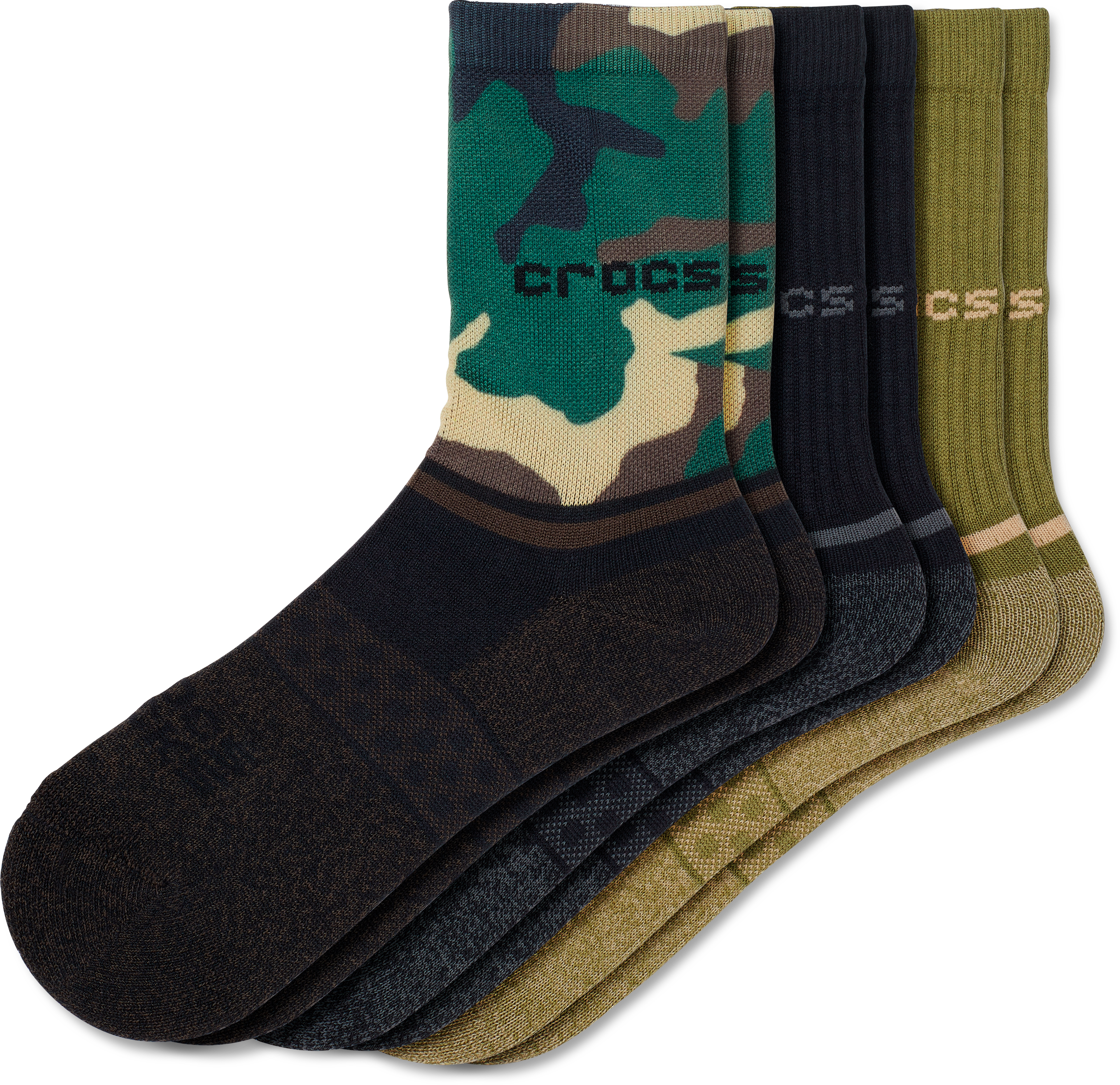 Crocs | Kids | Crocs Socks Crew Evergreen 3-Packs | Shoes | Black/Camo | S
