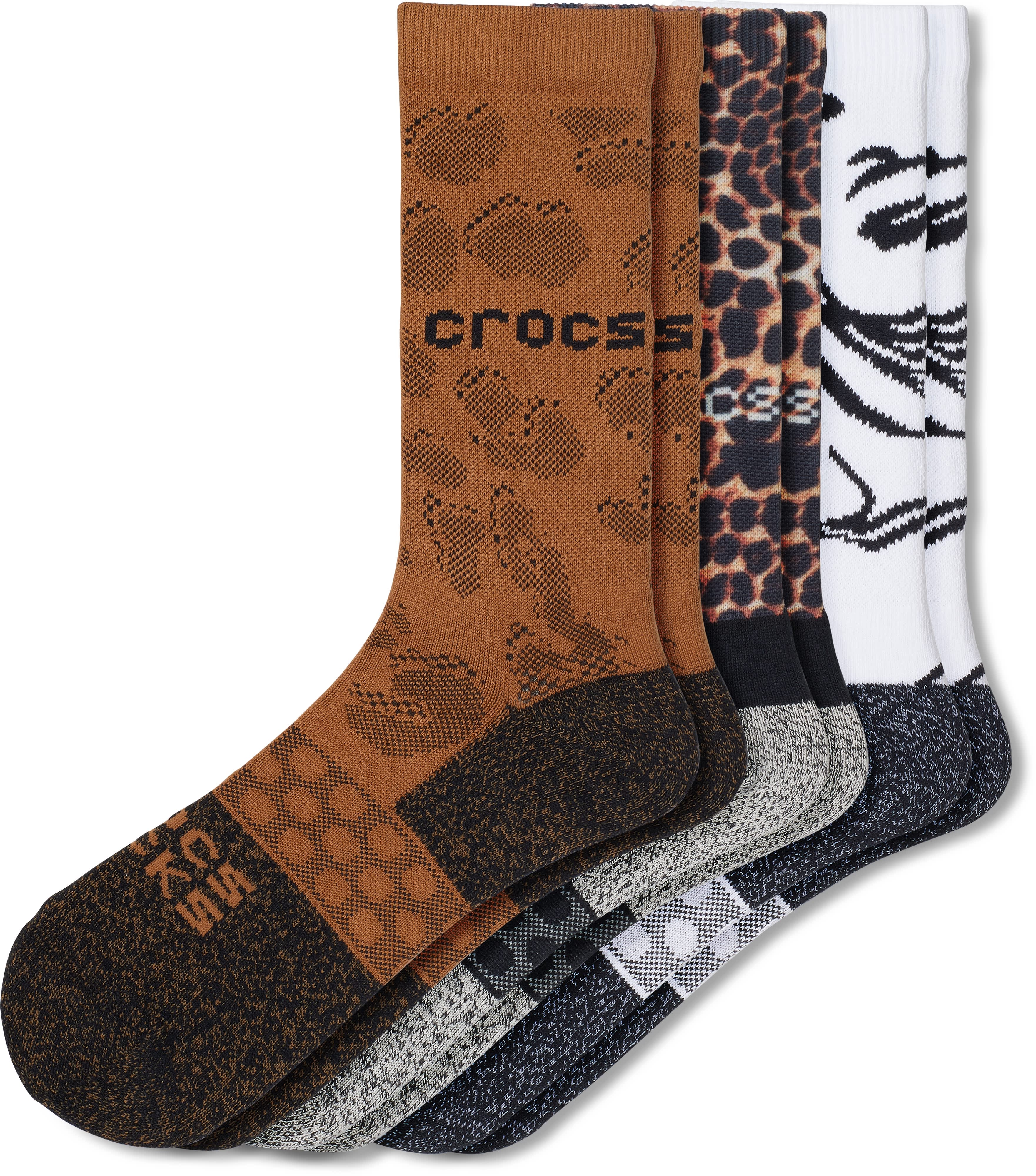 Crocs | Unisex | Crocs Socks Adult Crew Animal Remix 3 Pack | Shoes | Black / Multi Animal | S