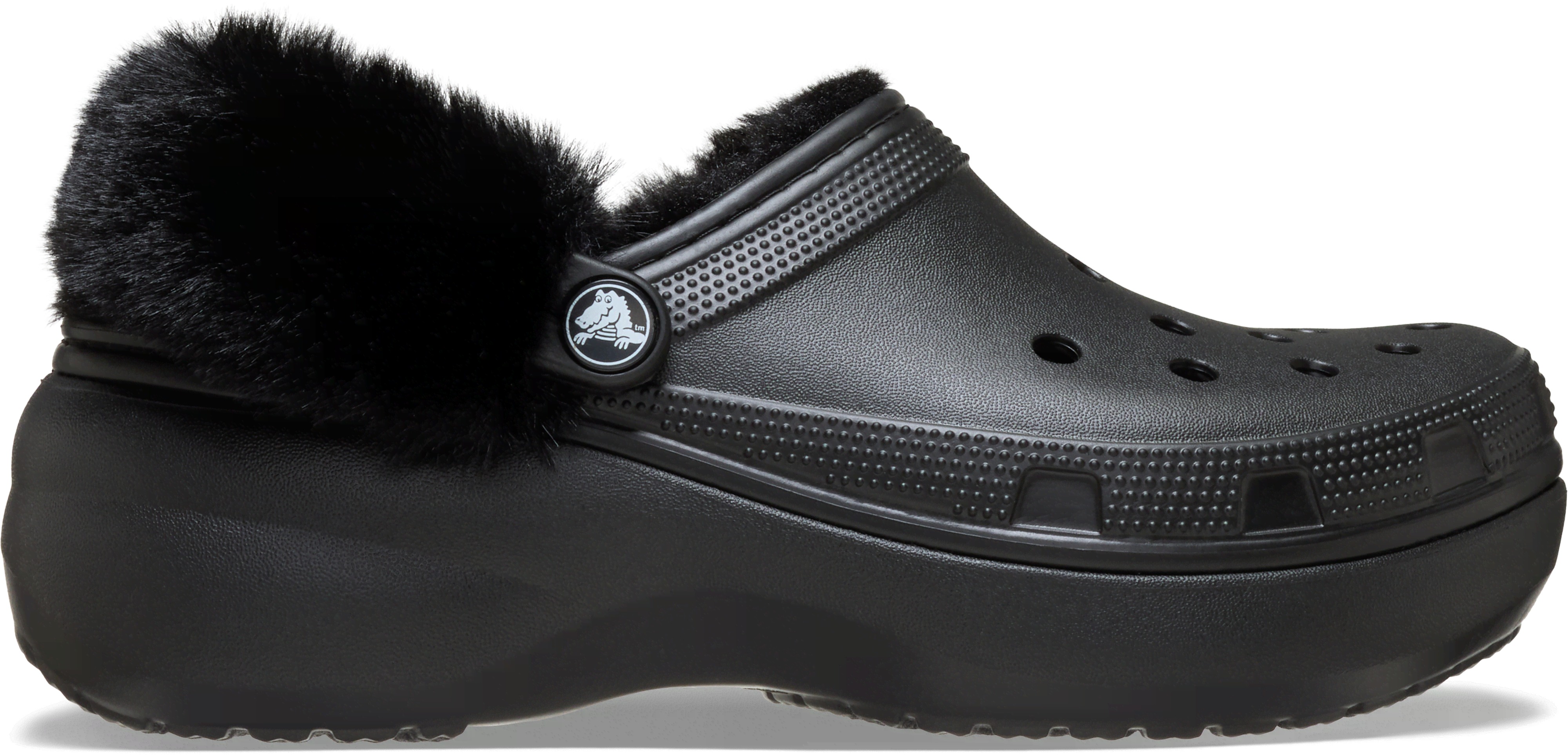 Crocs | Women | Classic Platform Fuzz Lined | Clogs | Black | 9 In Black