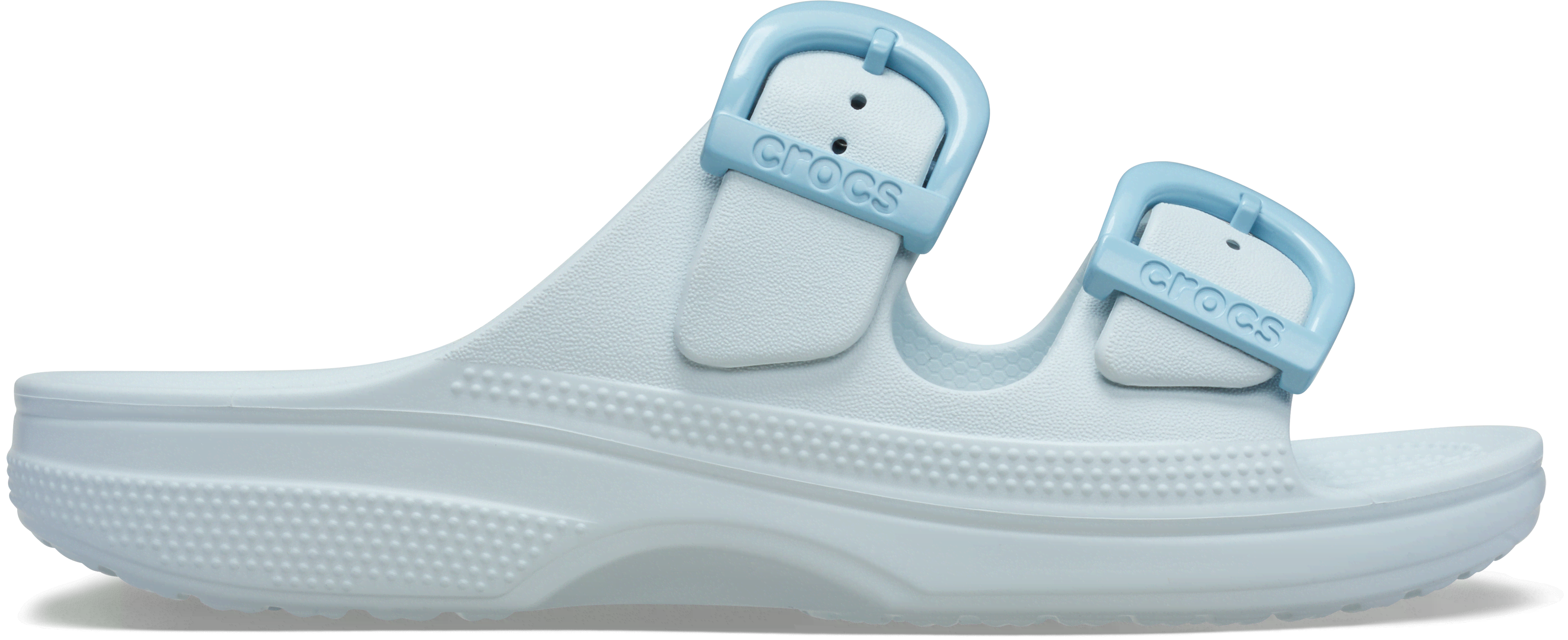 Crocs Womens Saturday Enamel Buckle Sandal Vapor Ice  in Size 8