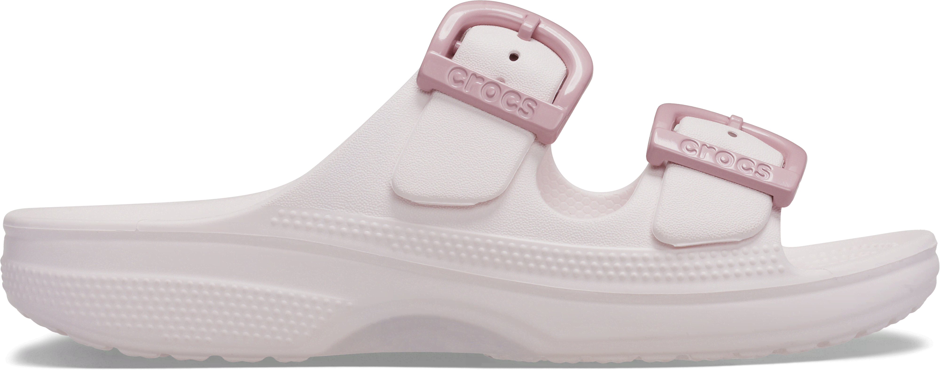 Crocs Womens Saturday Two Strap Sandals Bubble Ice Enamel Buckle White, 7