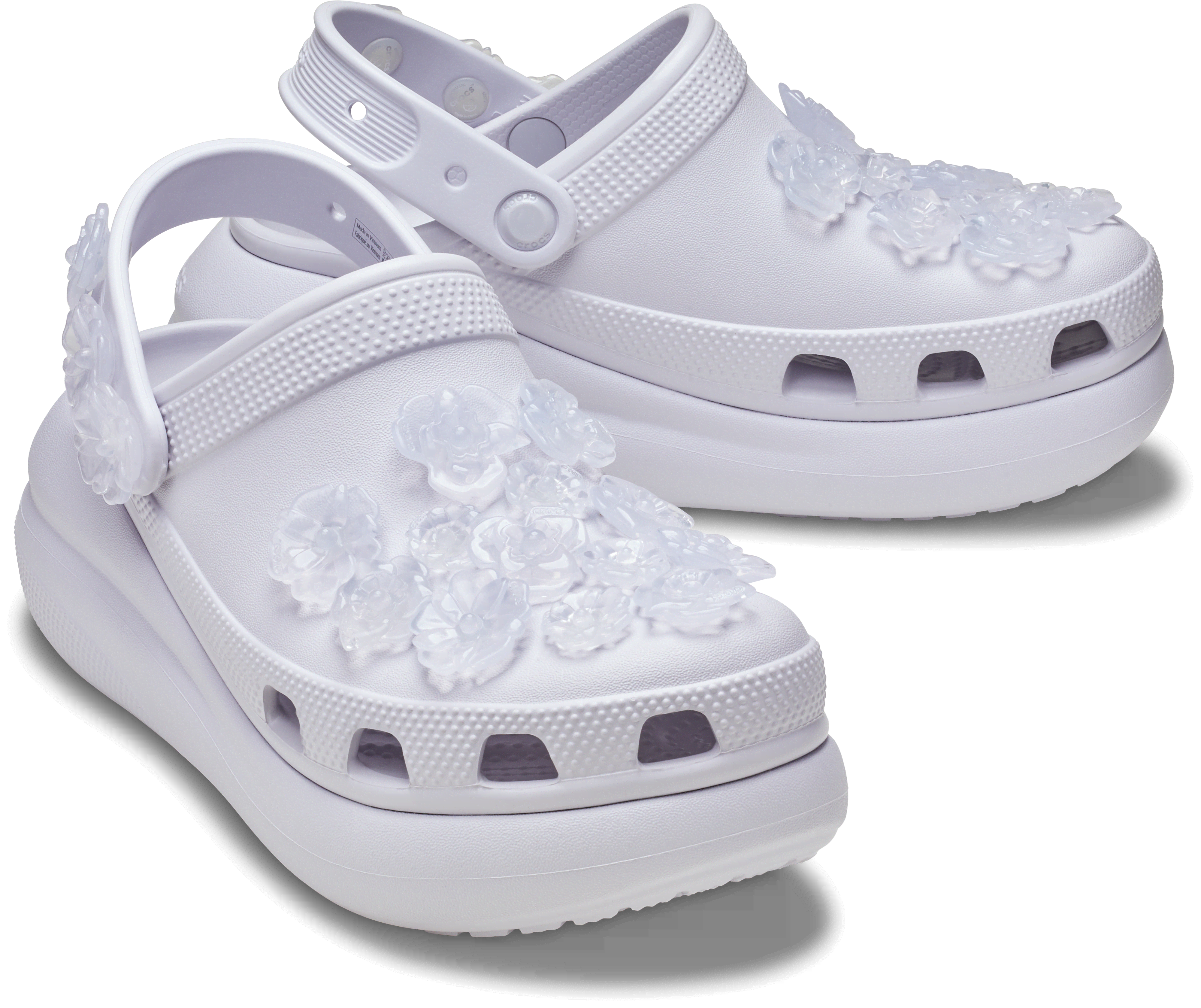 [�N���b�N�X����] �N���b�O CRUSH TRANSLUCENT FLORAL CLOG �����Y�A���f�B�[�X �p�[�v��/�� 23cm �N���b�V�� �g�����X���[�Z���g �t���[���� �N���b�O