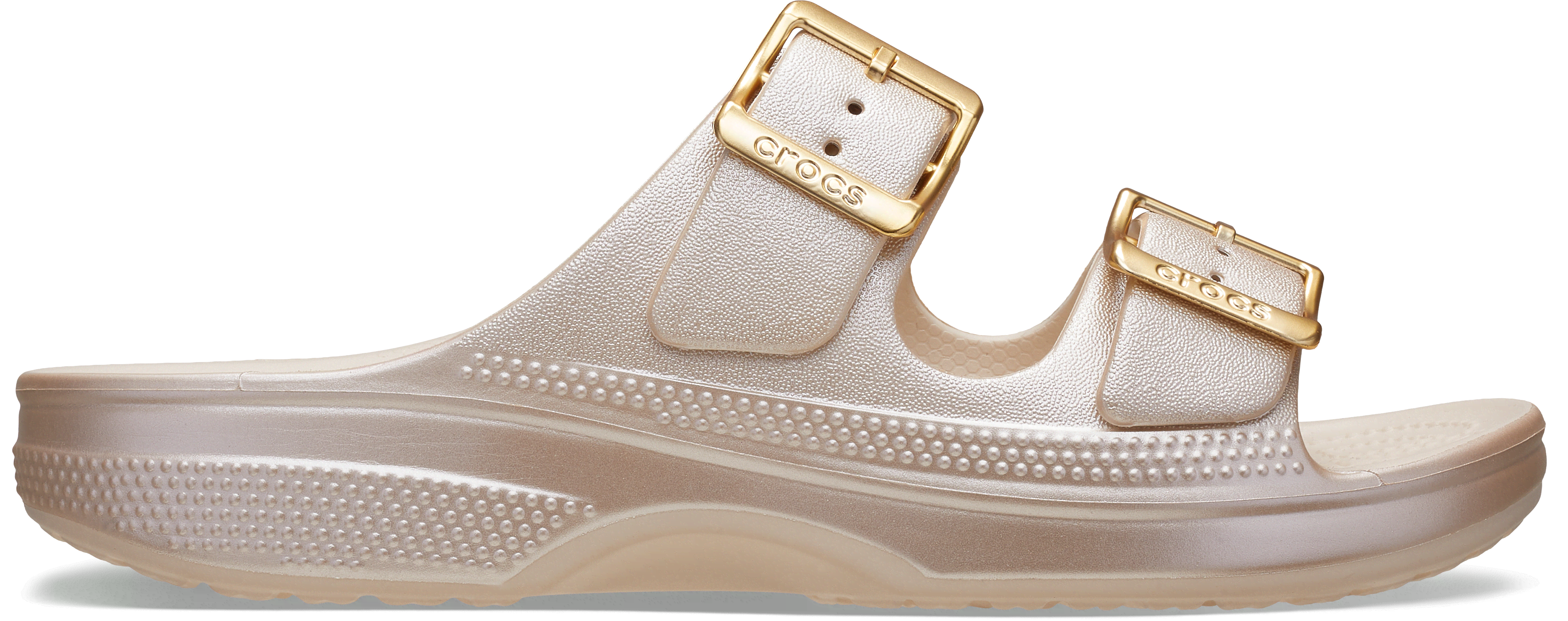 Crocs Women's Saturday Tinted Metallic Sandal; Frappé / Gold, W10 In Frappé/gold