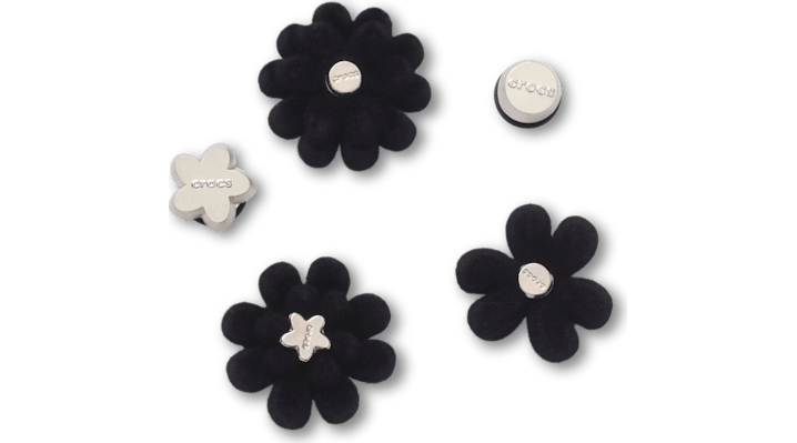 Jibbitz Black Velvet Flower 5 Pack In Black