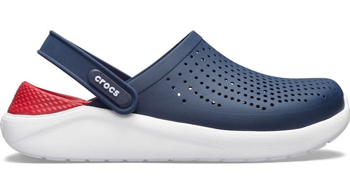 Crocs Literide Shoe Beach Sandals Unisex Blue Red In Navy/pepper