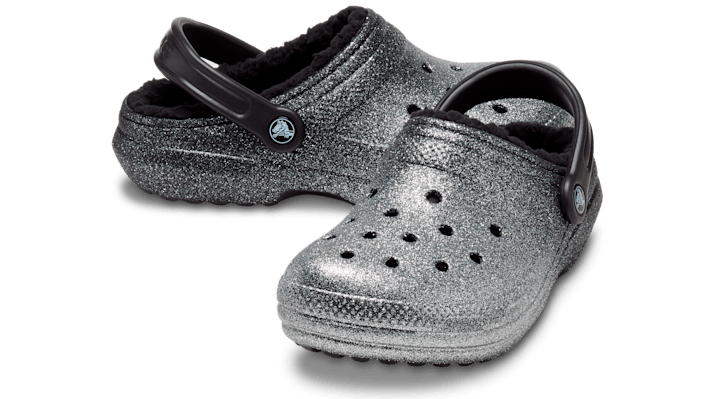 Crocs unisex Classic Glitter Lined Clogs Black / Silver - 205842-067