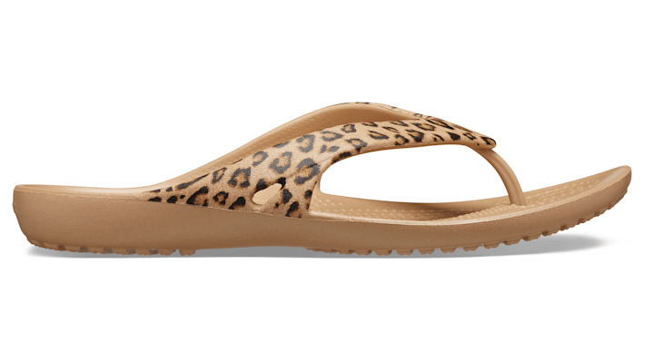 Image of Crocs Women's Kadee II Leopard Flip; Leopard / Gold, W8