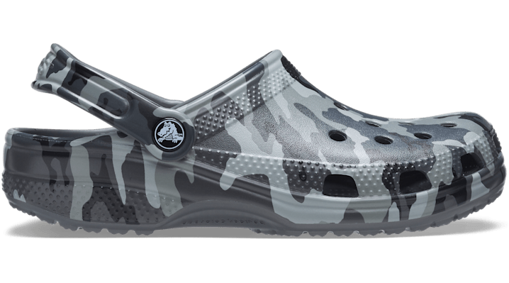 Crocs Beach Sandals Gray Camouflage Unisex In Slate Grey/multi