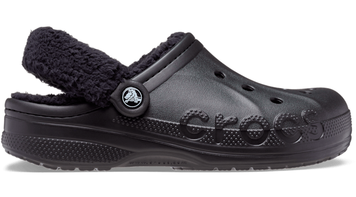Crocs Baya Lined Fuzz-strap Clog In Black/black