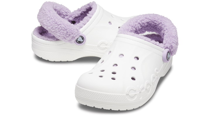 Crocs Baya Lined Fuzz-Strap Clogs Unisex White / Lavender - 206633-577