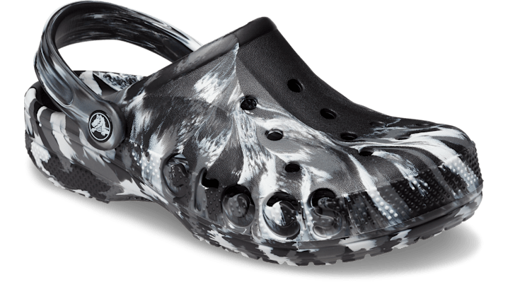 Black and white tie cheap dye crocs