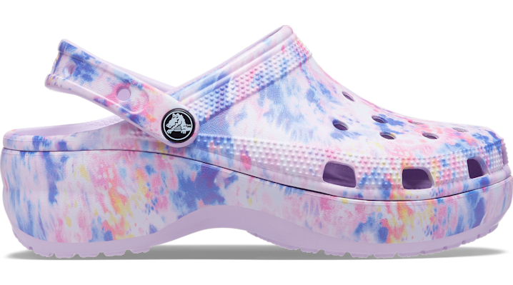 Crocs Women's Classic Platform Tie-dye Graphic Clog In Lavender/multi