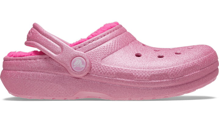 Shop Crocs Toddler Classic Lined Glitter Clog In Pink Tweed