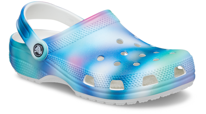 crocs light blue tie dye