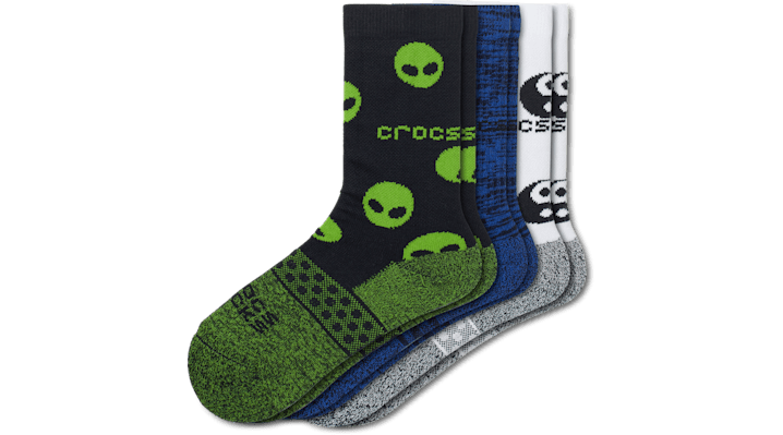 ＜クロックス公式＞ 靴 CROCS SOCKS KID CREW EASY ICON 3-PACK キッズ、子供用、男の子、女の子 ブラック/黒 L クロックス ソックス キッズ クルー イージーアイコン 3パック