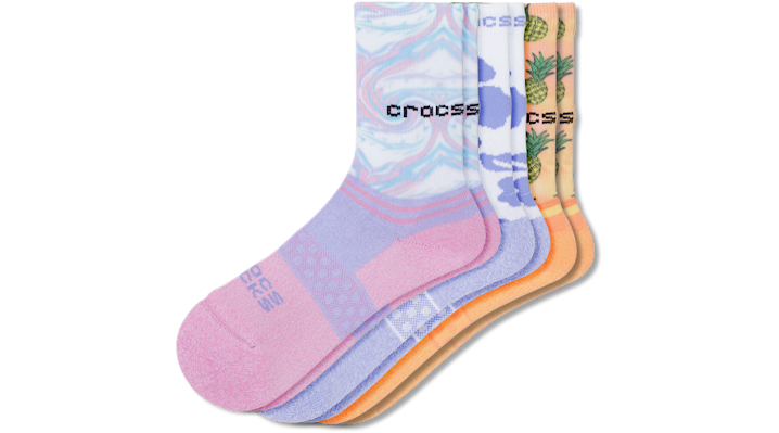 Crocs Socks Kid Crew Girl Pool Party 3 -pack In Tropical/white