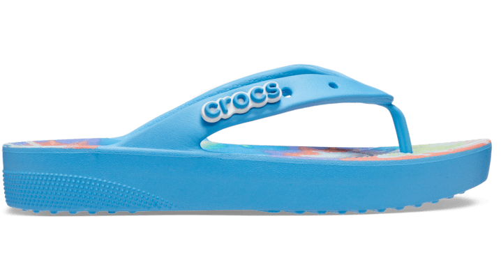CROCS CLASSIC PLATFORM TIE DYE GRAPHIC FLIP; OXYGEN / MULTI, W9 