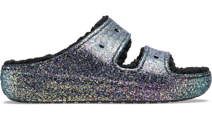 Crocs Classic  Cozzzy Glitter Sandal In Black/multi