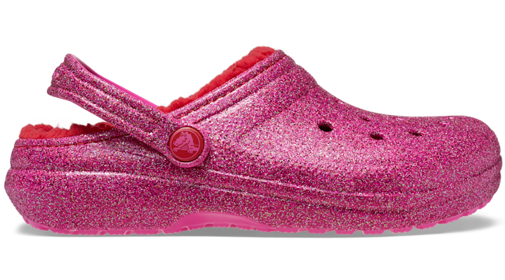 Crocs Toddler Classic Lined Pink Glitter Clog In Pepper