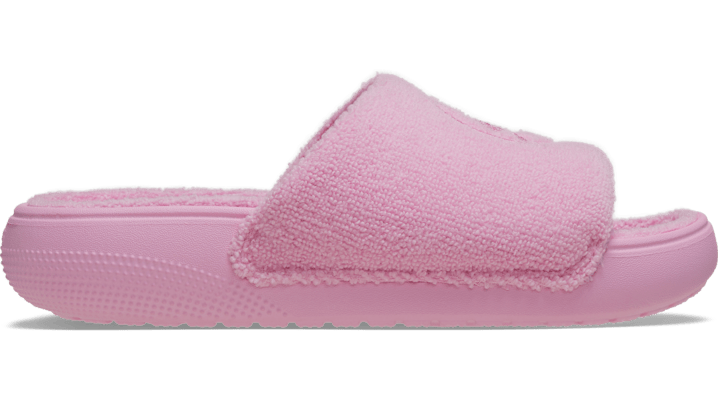 Shop Crocs Classic Towel Slide In Pink Tweed