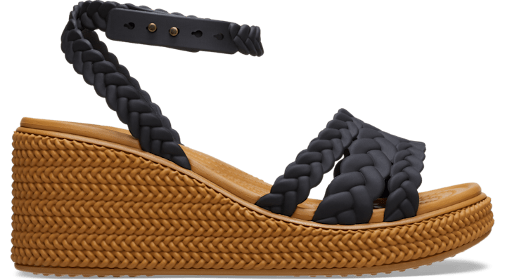 Shop Crocs Brooklyn Woven Ankle Strap Wedge In Black