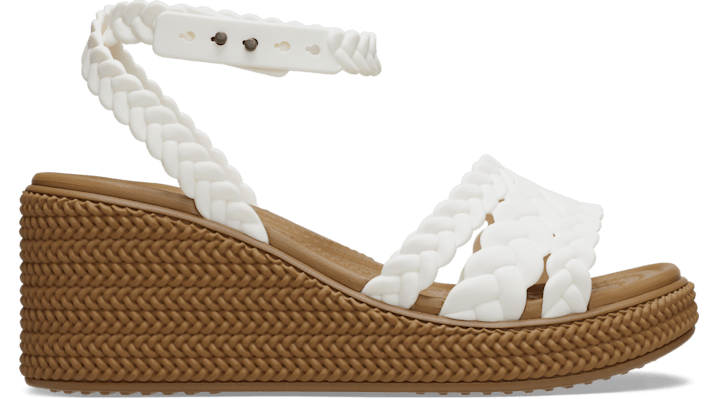 Shop Crocs Brooklyn Woven Ankle Strap Wedge In Chalk