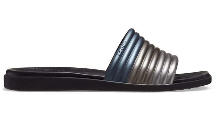 Shop Crocs Women's Miami Metallic Slide In Black