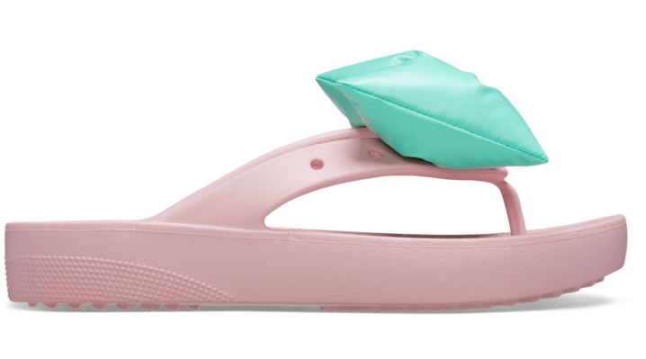 Shop Crocs Classic Platform Bow Flip In Petal Pink