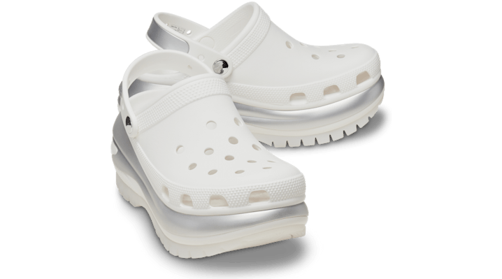 Crocs Mega Crush Metallic Klompen Unisex White / Silver - 210368-138