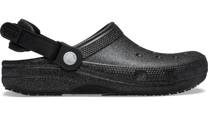 Crocs Pfd Classic Slip Resistant Work Graphic Clog In Black Glitter