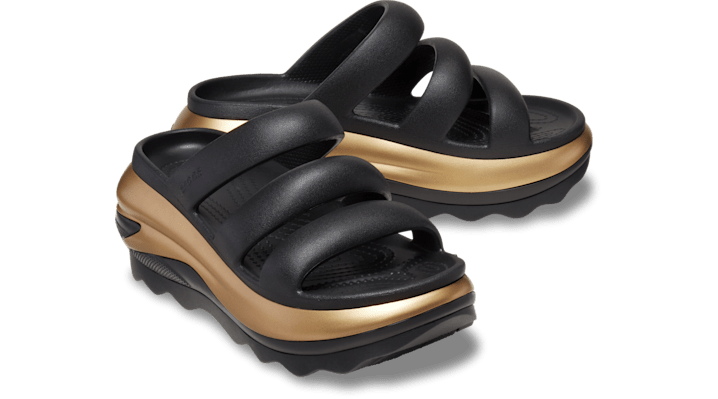 Crocs Mega Crush Metallic Triple Strap Slides Unisex Black / Gold - 210459-072