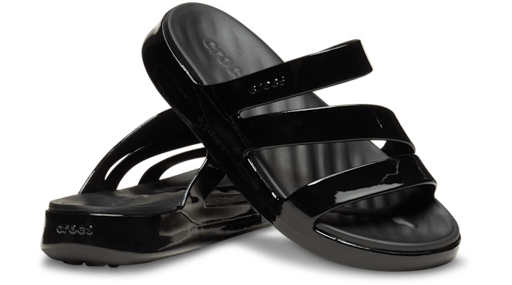 Crocs | Women | Getaway Patent Strappy | Slides | Black | - 211296-001