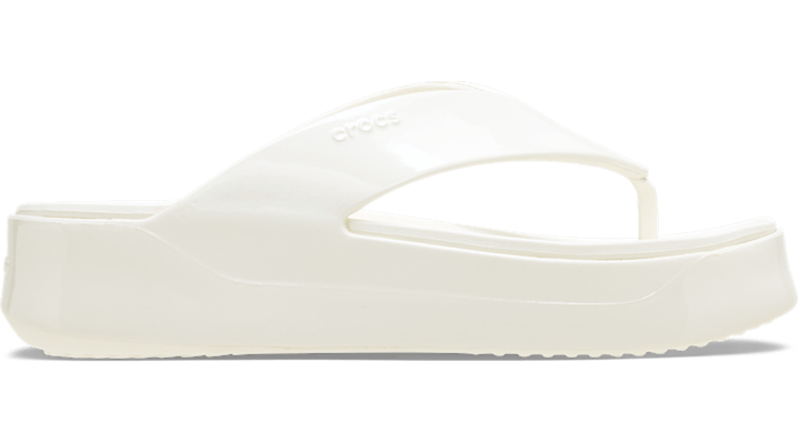 Crocs Getaway Platform Patent Tongs Femmes Chalk