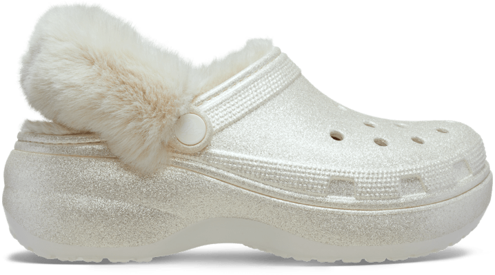 Crocs | Women | Classic Platform Fuzz Lined Glitter | Clogs | Chalk | - 211922-0WV