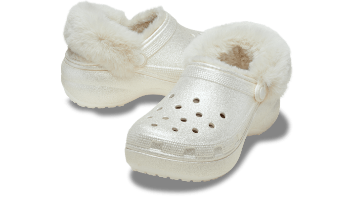 Crocs | Women | Classic Platform Fuzz Lined Glitter | Clogs | Chalk | - 211922-0WV
