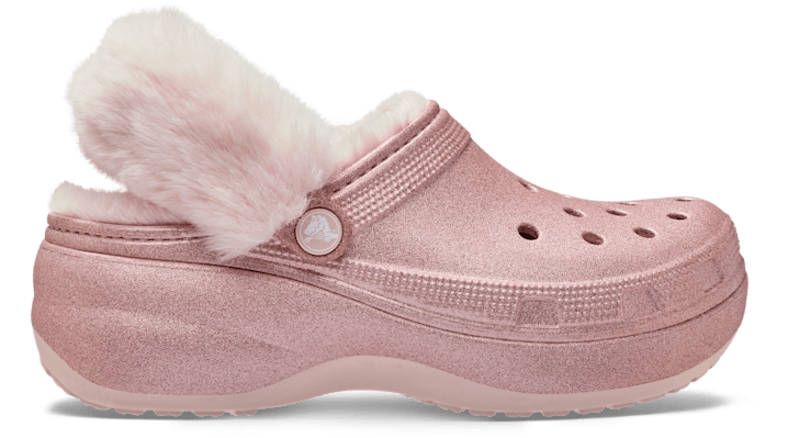 Crocs Classic Platform Fuzz Lined Glitter Clog In Pink