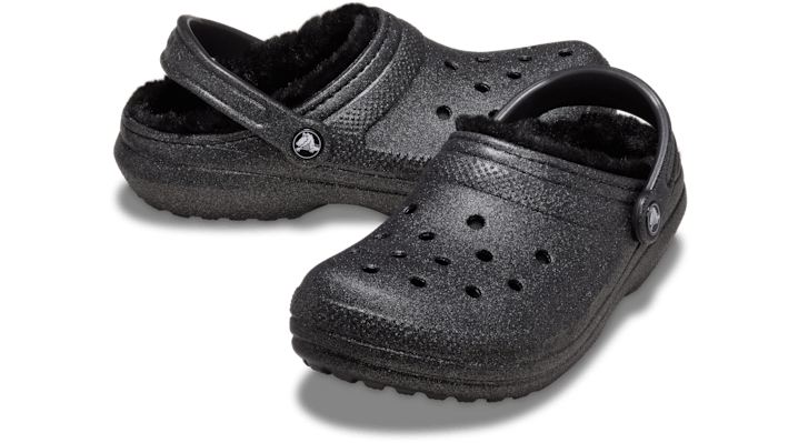 Crocs unisex Classic Fuzz Lined Glitter Clogs Black - 211928-001