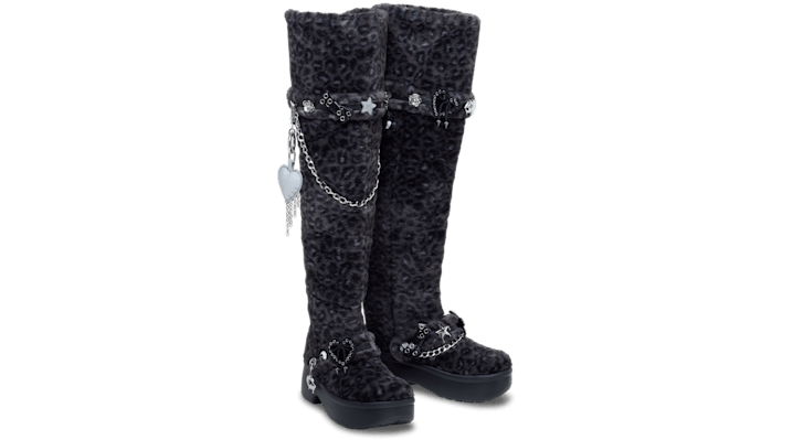 Crocs Classic Unfurgettable Knee High Boot Black Leopard (Women's) - 212387-0CU