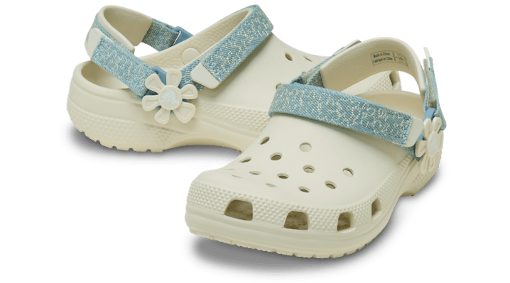 Crocs Classic Denim Flower Adjustable Backstrap Klompen Kinder Summit White - 212511-2MD