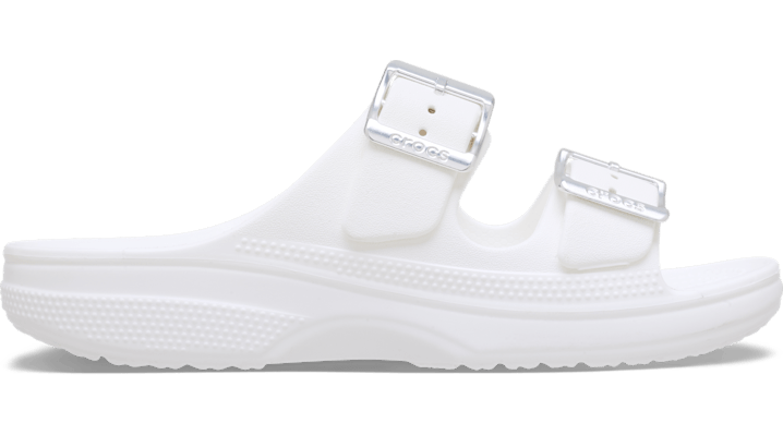 Crocs Saturday Metallic Buckle Sandal, Women's, Size 7, White/Silver