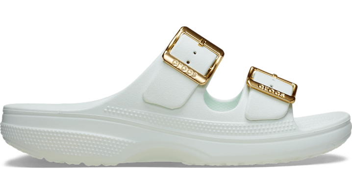 Crocs Women's Metallic Buckle Saturday Sandal In White