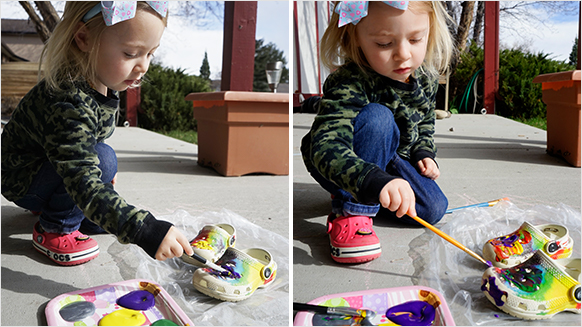 Girl Painting White Crocs.