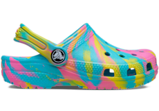 Blue and white tie dye crocs clearance