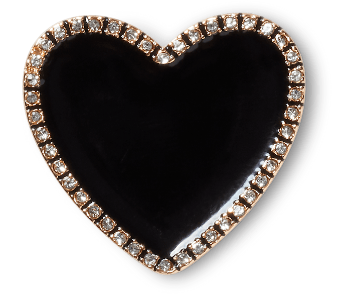  Black Heart with Gold Outline - charm view - Jibbitz