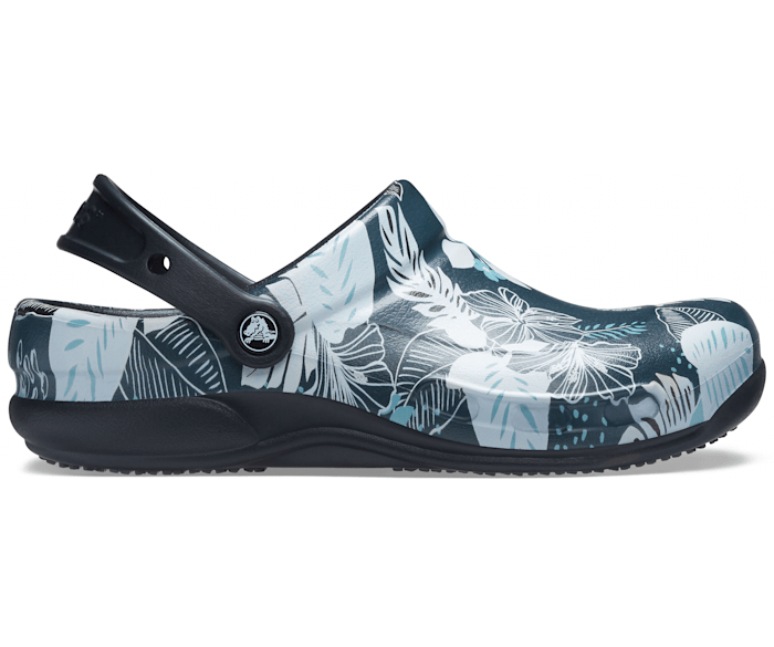 Black / Floral Bistro Graphic Slip Resistant Work Clog - Side - Crocs PFD
