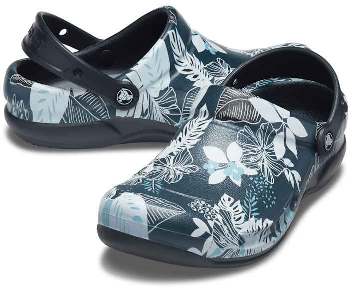 Black / Floral Bistro Graphic Slip Resistant Work Clog - Pair - Crocs PFD