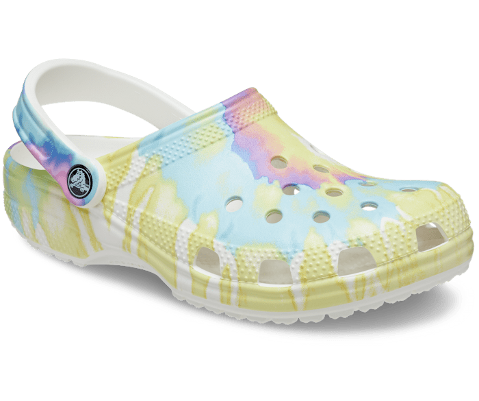 Yellow tie dye crocs