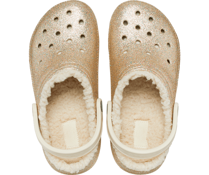 Gold fuzzy crocs clearance